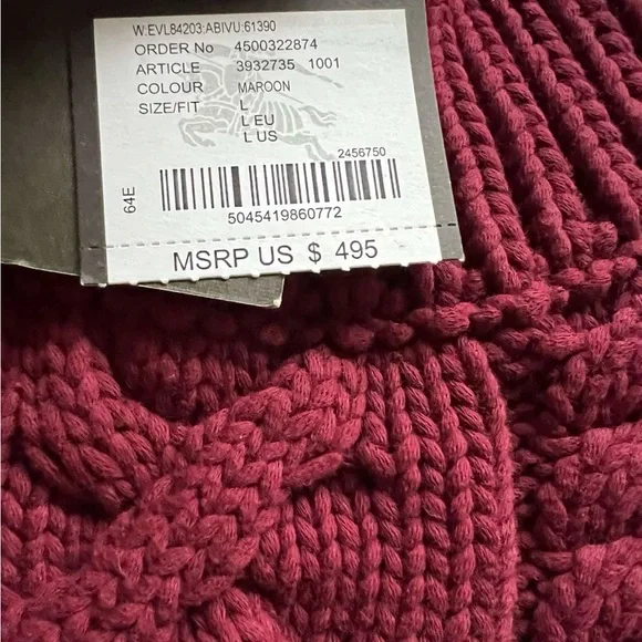 New Burberry Brit Burgundy Turtleneck Cable Knit Sweater, size L (fits like M)